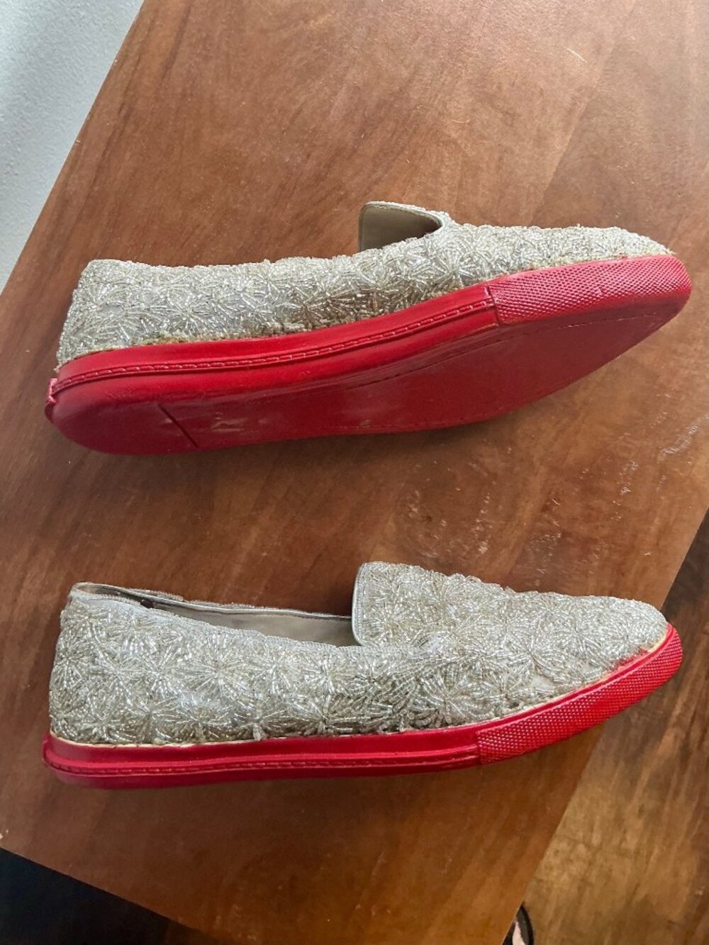 alice + oliva Silver Beaded + Studded Red Bottom Loafers - Picture 9 of 12